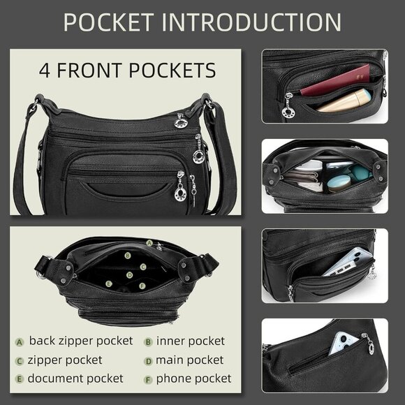 Crossbody Bag for Women Multi Pocket PU Leather Shoulder Handbag Large Capacity - Picture 5 of 6